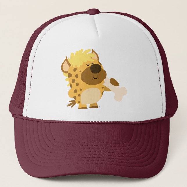 Casquette Caricature mignonne pointée Hyena écrasant un Casq (Devant)