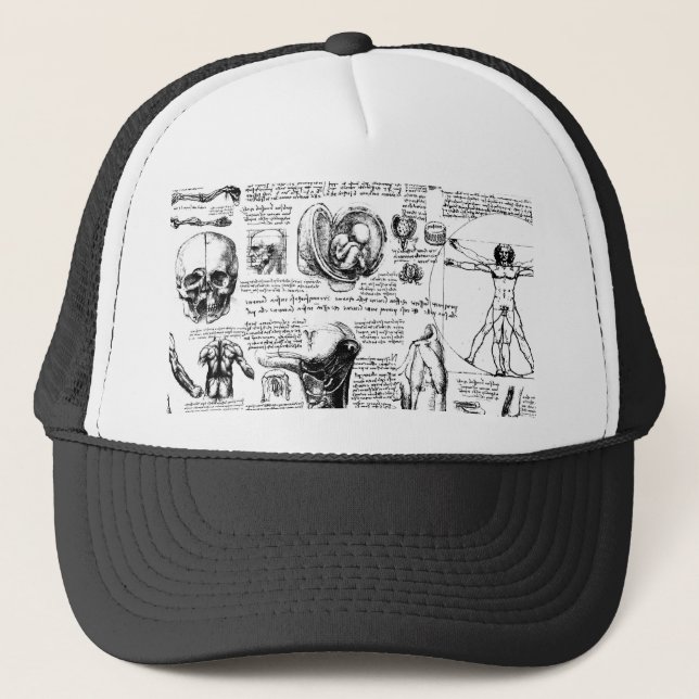 Casquette Carnet à dessins de l'anatomie de da Vinci (Devant)