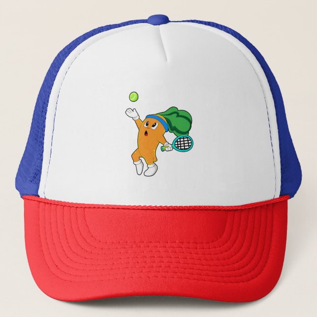 Casquette Carotte au tennis avec raquette de tennis (Devant)