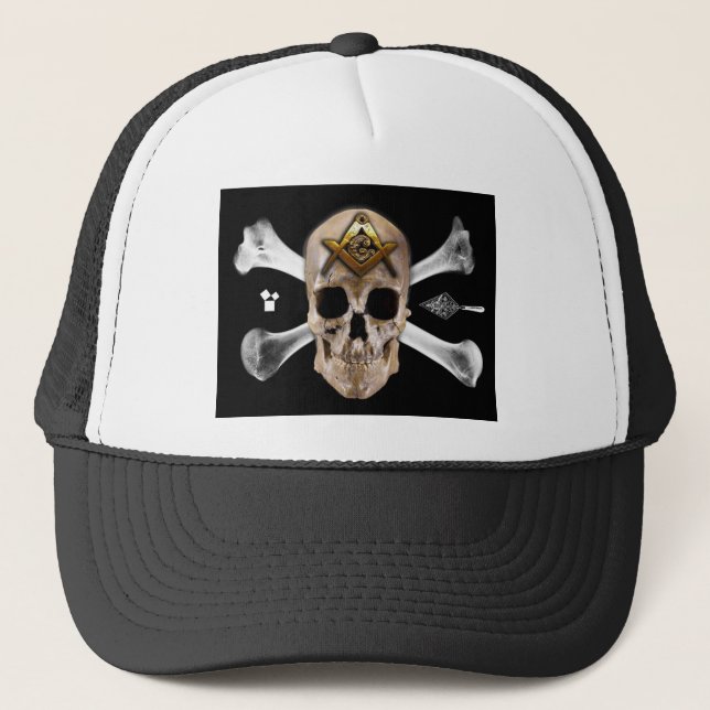 Casquette Carré maçonnique de crâne et de boussole d'os (Devant)