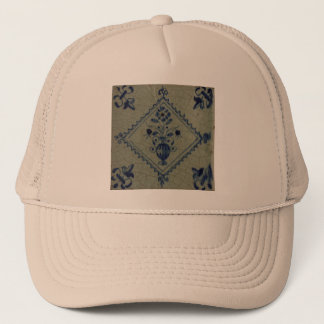 Casquette Carreau de Delft bleu - Vase avec fleurs et bouque