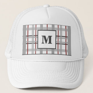 Casquette Carreaux à la mode Rouge Gris Argent Monogramme pe