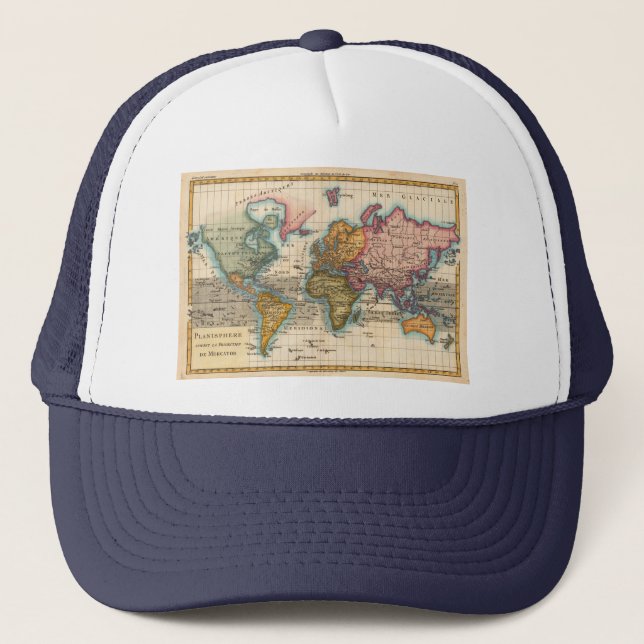 Casquette Carte du monde 1700s Antique Continents (Devant)