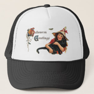 Casquette Cartes de vœux Halloween vintage Sorcière avec Cha