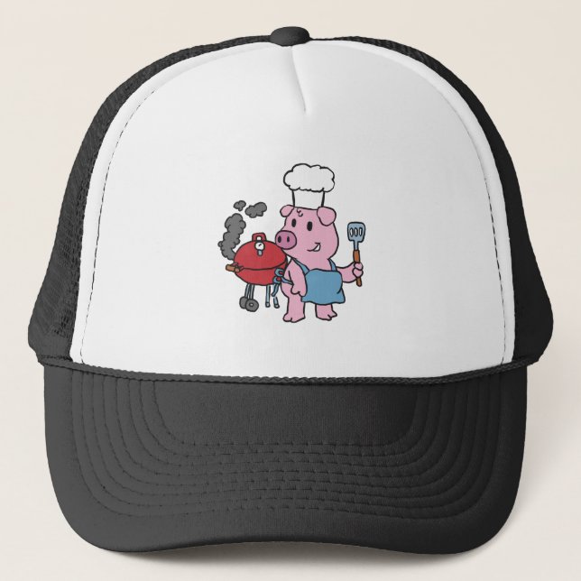 Casquette Cartoon pig making bbq choose backgror (Devant)