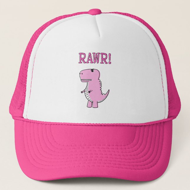 Casquette Cartoon T-Rex Dinosaur Mignonne Et Rose En Colère (Devant)