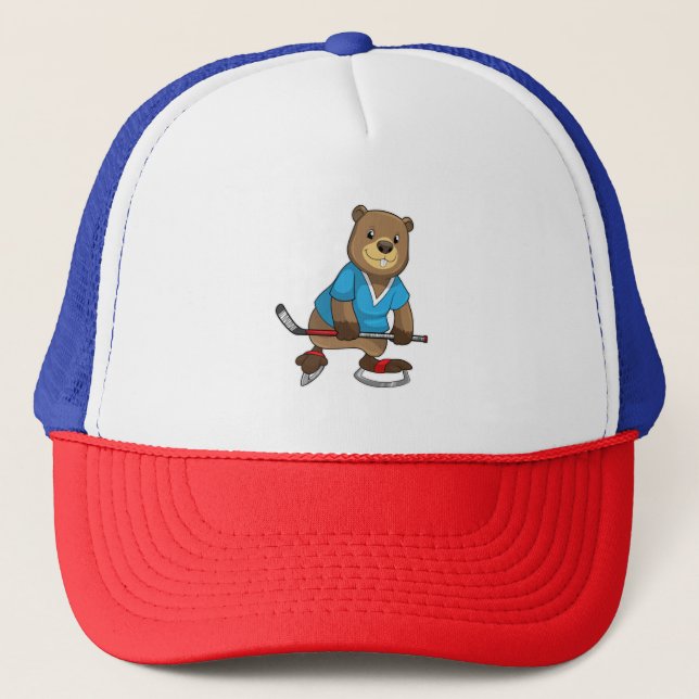 Casquette Castor au hockey sur glace avec bâton de hockey su (Devant)
