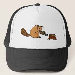 Casquette Castor de pointe drôle avec la tronçonneuse