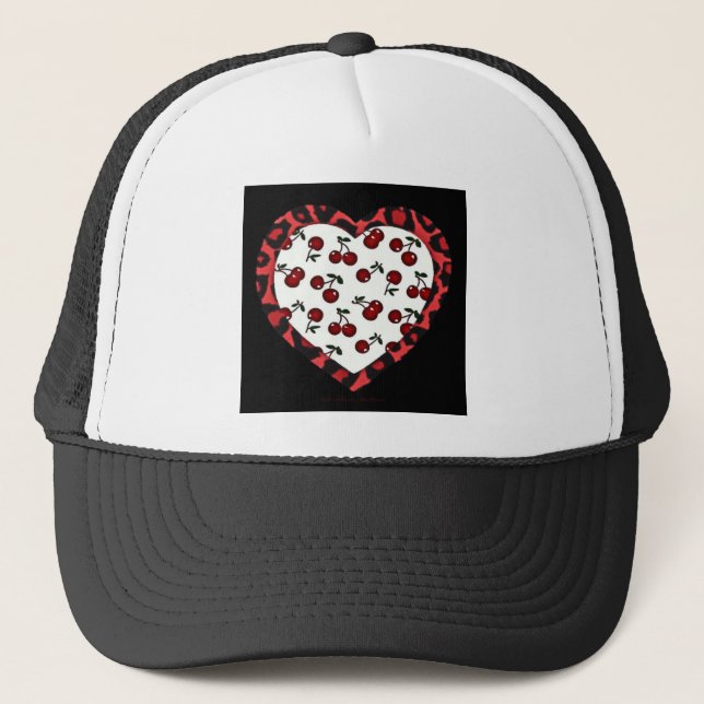 Casquette Cerises Rockabilly RAB Impression Léopard Coeur (Devant)