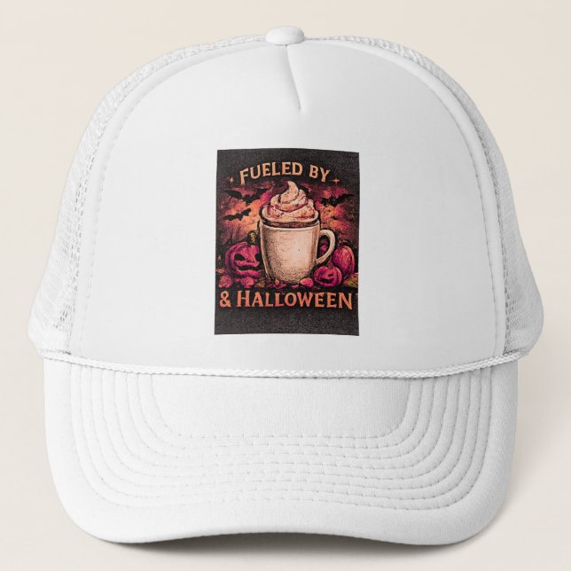 Casquette Chapeau d'automne Halloween alimenté par le café (Devant)