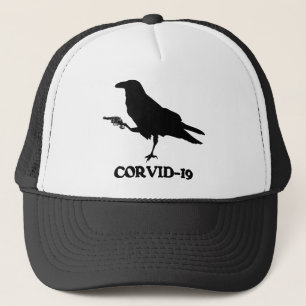 Casquette Chapeau de camion CORVID-19, blanc et noir