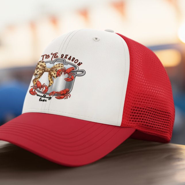 Casquette Chapeau de camion de la saison de la moudbug (Customizable Mudbug Season trucker hat with coquette leopard bow, boiling pot and crawdads. )