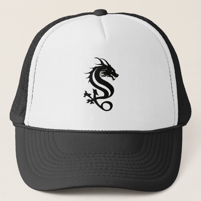 Casquette Chapeau de camionnette Silhouette Dragon Noir (Devant)