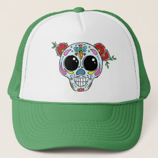 Casquette Chapeau de camionneur de crâne sucre avec fleurs