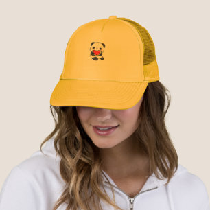 Casquette Chapeau de camionneur jaune Mignon Panda mangeant