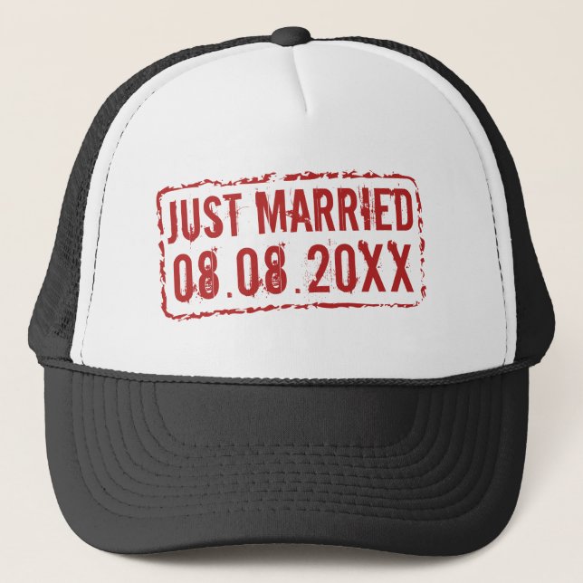 Casquette Chapeau de camionneur marié avec timbre date maria (Devant)