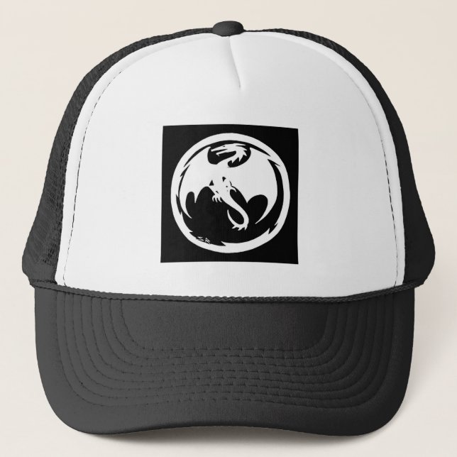 Casquette Chapeau de camionneur noir Dragon blanc (Devant)