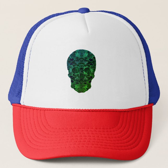 Casquette Chapeau de Trucker d'art crânien vert (Devant)