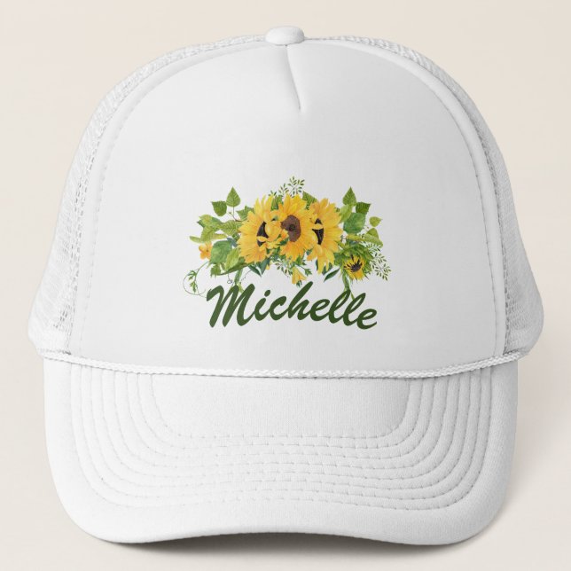 Casquette Chapeau Tournesol Trucker avec nom personnalisable (Devant)