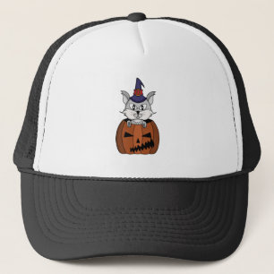 Casquette Chat à sorcière citrouille à Halloween