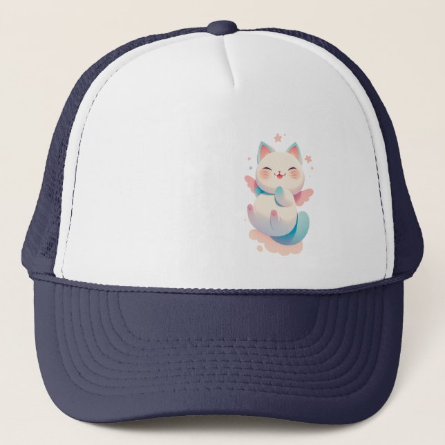 Casquette Chat Ange Flottante - Art Imaginaire Pastel Whimsi (Devant)