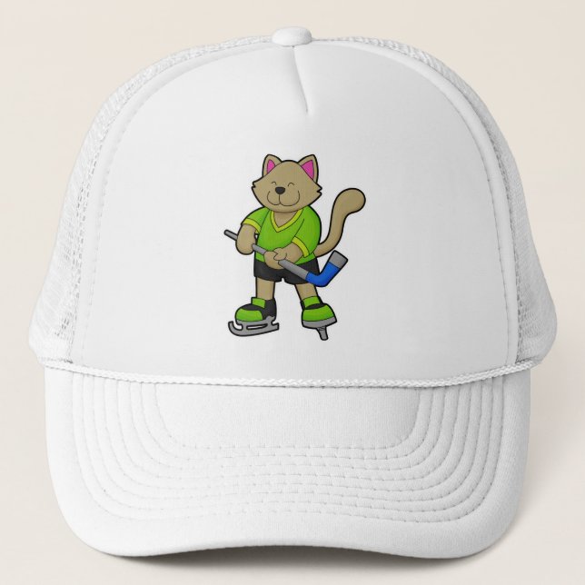 Casquette Chat au hockey sur glace avec bâton de hockey sur  (Devant)