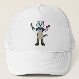 Casquette Chat coiffeur avec ciseaux et sèche-cheveux