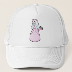 Casquette Chat comme mariée avec bouquet de fleurs