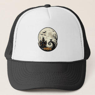 Casquette Chat de Halloween Vintage Maison Hantée Lune Vecte