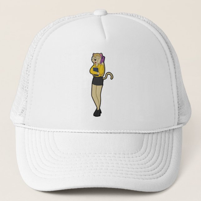 Casquette Chat en tant que secrétaire avec portable et télép (Devant)