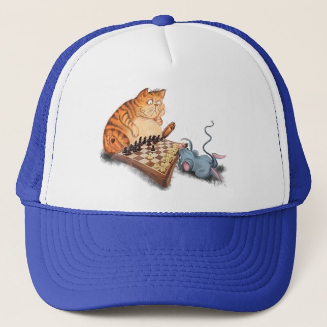 Casquette Chat et souris Jouer aux échecs Dessin drôle (Devant)