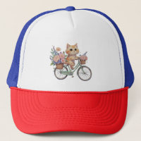 Chat Mignon sur un Chapeau de Vélo Floral – Cadeau