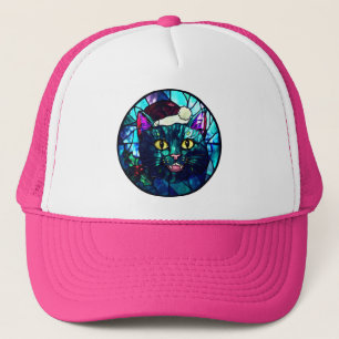Casquette Chat noir de Noël en vitrail qui miaule