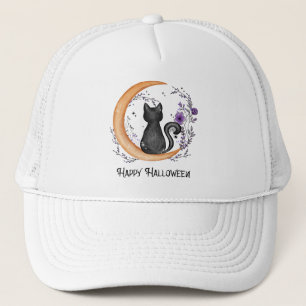 Casquette Chat noir et lune de croissant pour Halloween heur