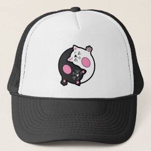 Casquette Chats endormis Yin Yang en noir et blanc