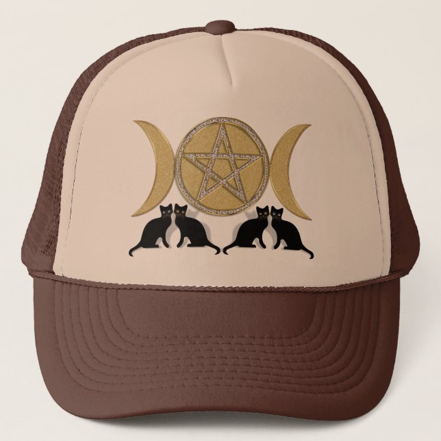 Casquette Chats triples païens de pentagone étoilé de déesse (Devant)