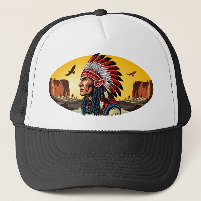 Casquette Chef amérindien sur paysage sauvage coucher de sol (Devant)