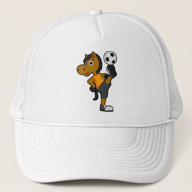 Casquette Cheval comme joueur de football avec balle de foot (Devant)