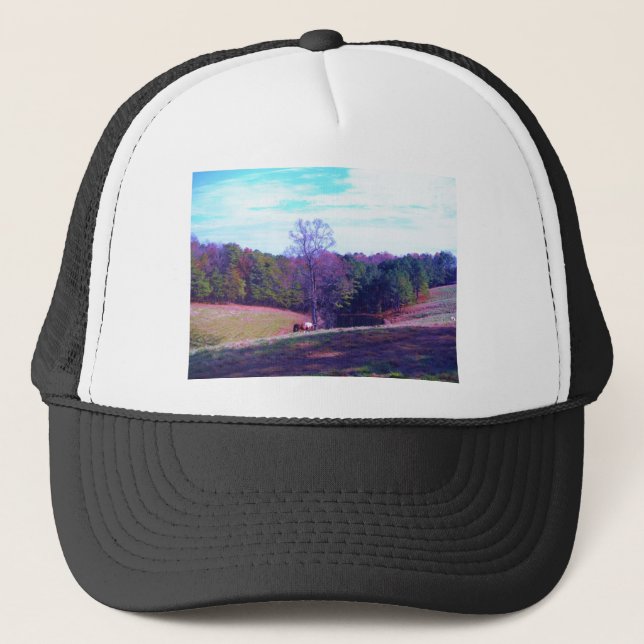 Casquette Cheval éloigné dans un champ violet (Devant)