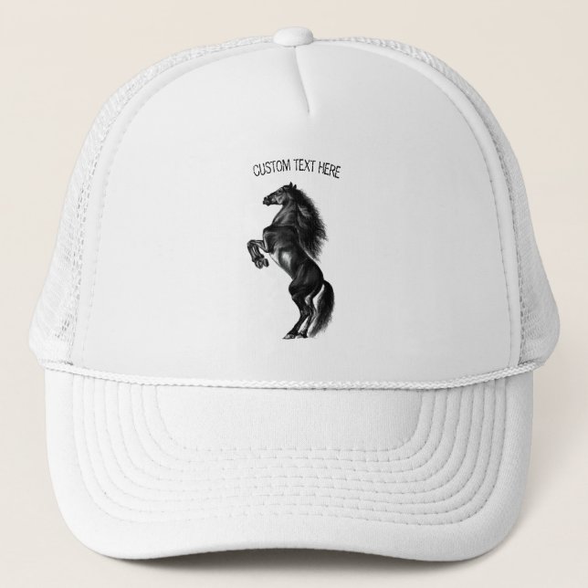 Casquette Cheval sauvage noir dressé - Dessin noir et blanc (Devant)