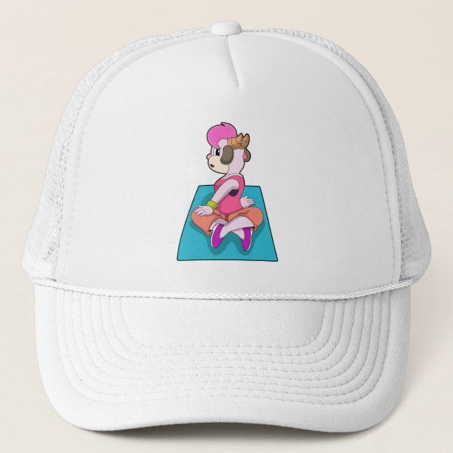 Casquette Chèvre au Yoga sur tapis de Yoga (Devant)