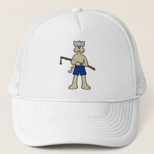 Casquette Chien à la pêche avec la canne à pêche et le poiss