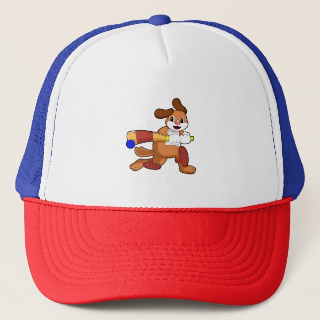 Casquette Chien au cricket avec batte de cricket (Devant)