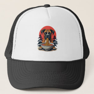 Casquette Chien Boxer Vintage Mangeant Ramen Coucher de Sole