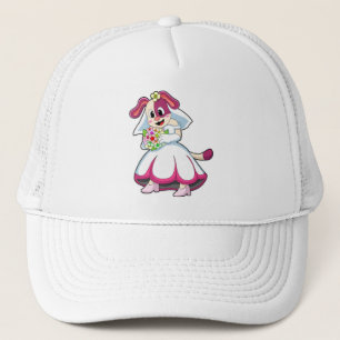 Casquette Chien comme mariée avec robe de mariée et fleurs
