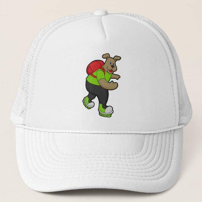 Casquette Chien comme patineur avec Patins en ligne et sac à (Devant)