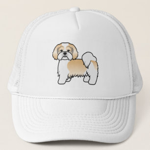 Casquette Chien de dessin animé mignon Lhasa Apso or et blan