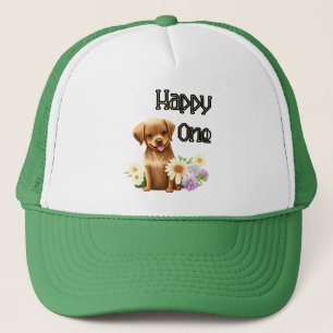 Casquette Chien mignon avec fleurs
