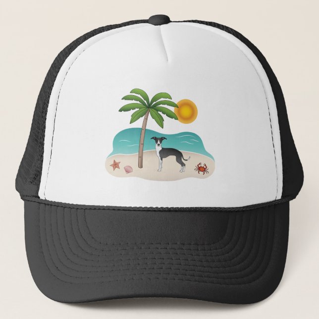 Casquette Chien Noir Et Blanc Iggy À La Plage Tropicale D'Ét (Devant)
