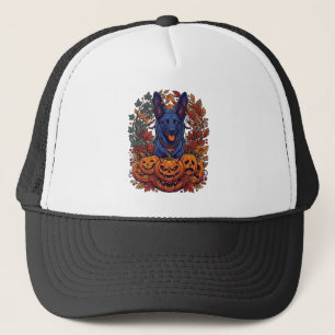Casquette Chiens Pitbull Bleus Citrouilles Halloween Feuille